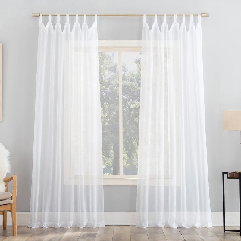 No. 918 Emily Sheer Voile Tab Top Curtain Panel, 59" x 63", White - Image 1